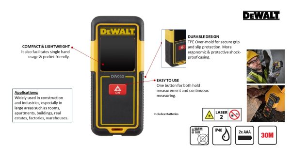 DEWALT DW033-XJ 30M Laser Distance Meter - Image 2